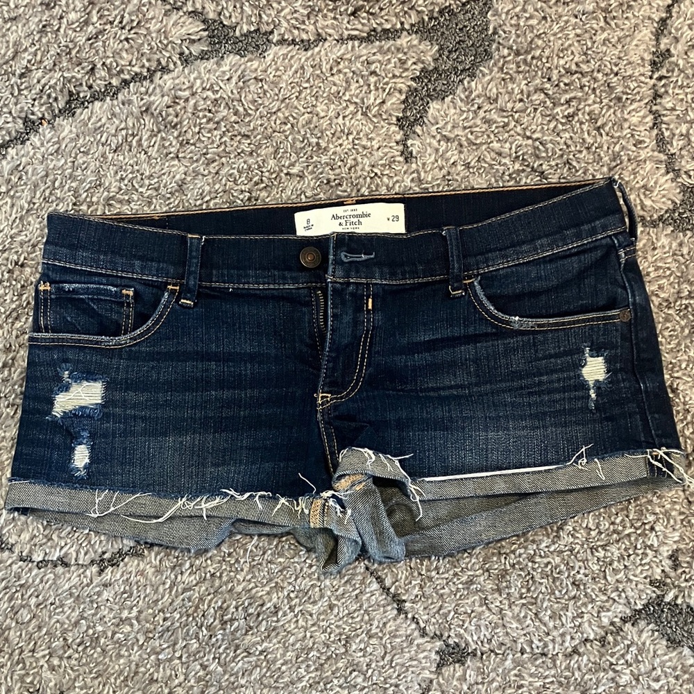 Abercrombie & Fitch Women's Distressed Dark Blue Jean Shorts